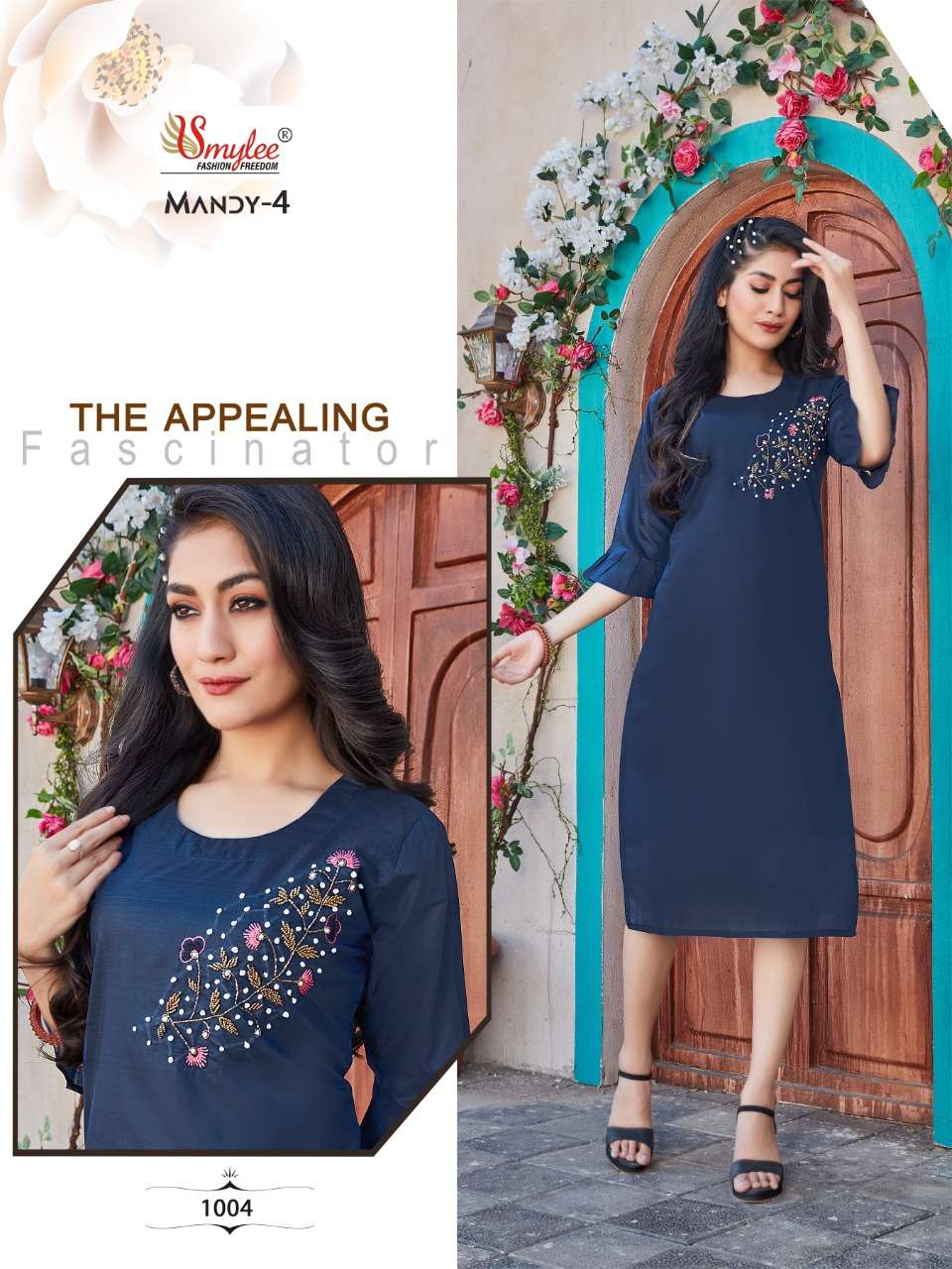 Smylee Mandy Vol 4 Catalog Fancy Wear Silk Handwork Kurtis