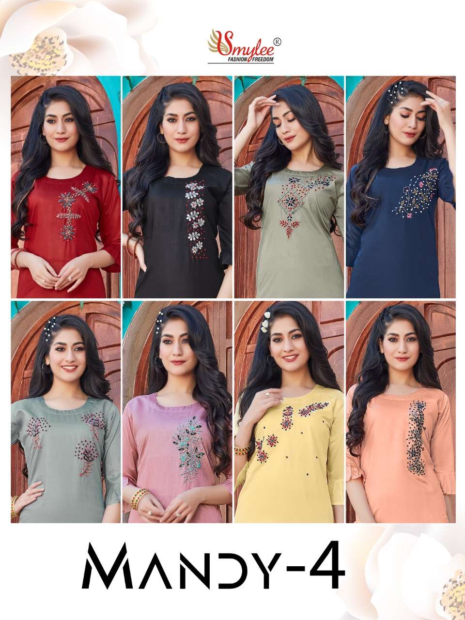 Smylee Mandy Vol 4 Catalog Fancy Wear Silk Handwork Kurtis