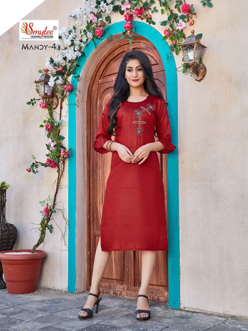 Smylee Mandy Vol 4 Catalog Fancy Wear Silk Handwork Kurtis