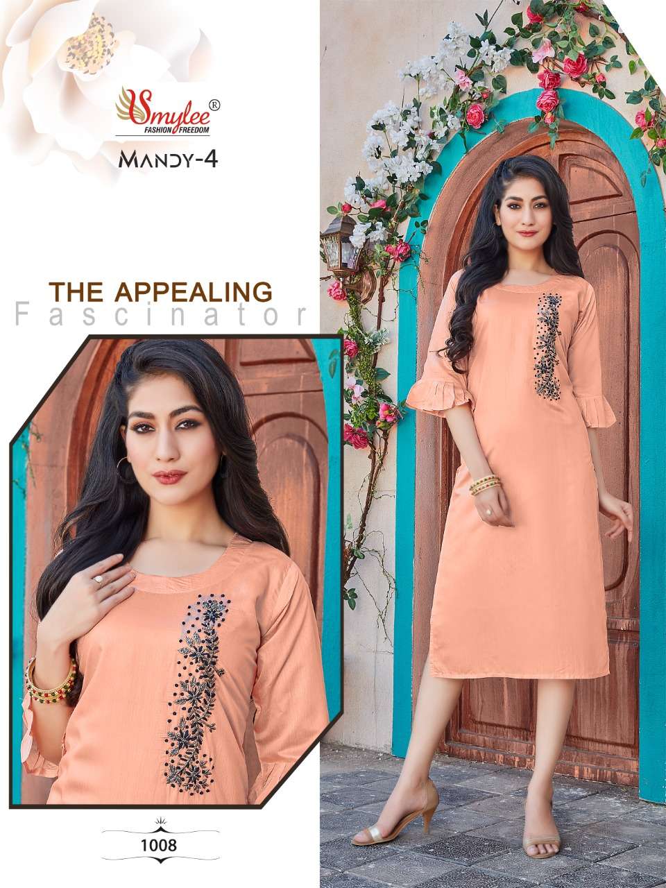 Smylee Mandy Vol 4 Catalog Fancy Wear Silk Handwork Kurtis