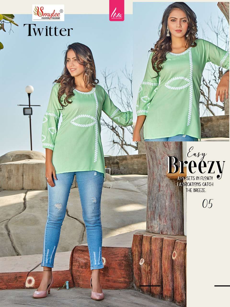 Smylee Twitter Catalog Rayon Embroidery Western Wear Tops 