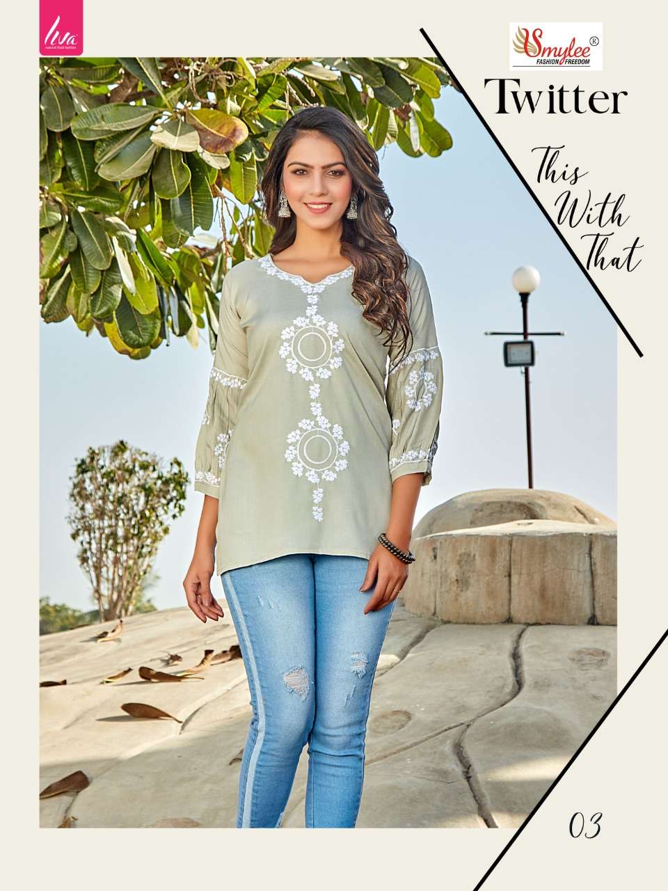 Smylee Twitter Catalog Rayon Embroidery Western Wear Tops 