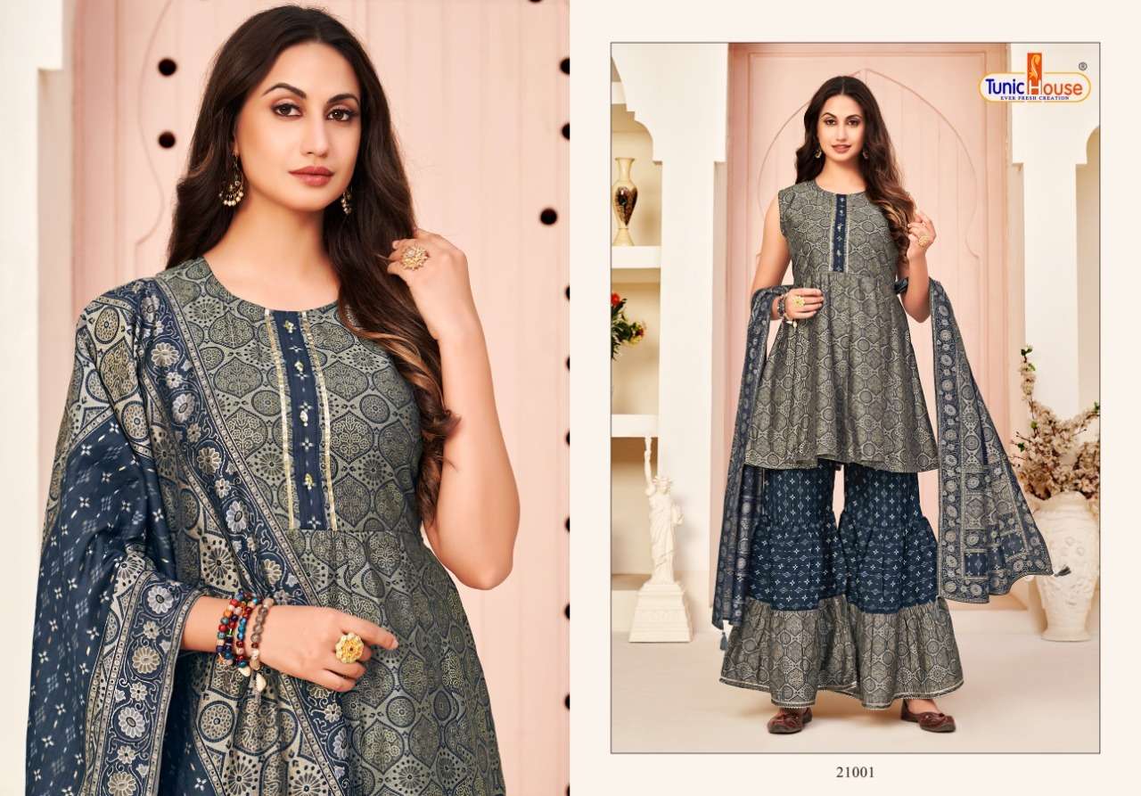 Tunic House Harlin Vol 2 Catalog Designer Wear Readymade Top Sharara With Dupatta