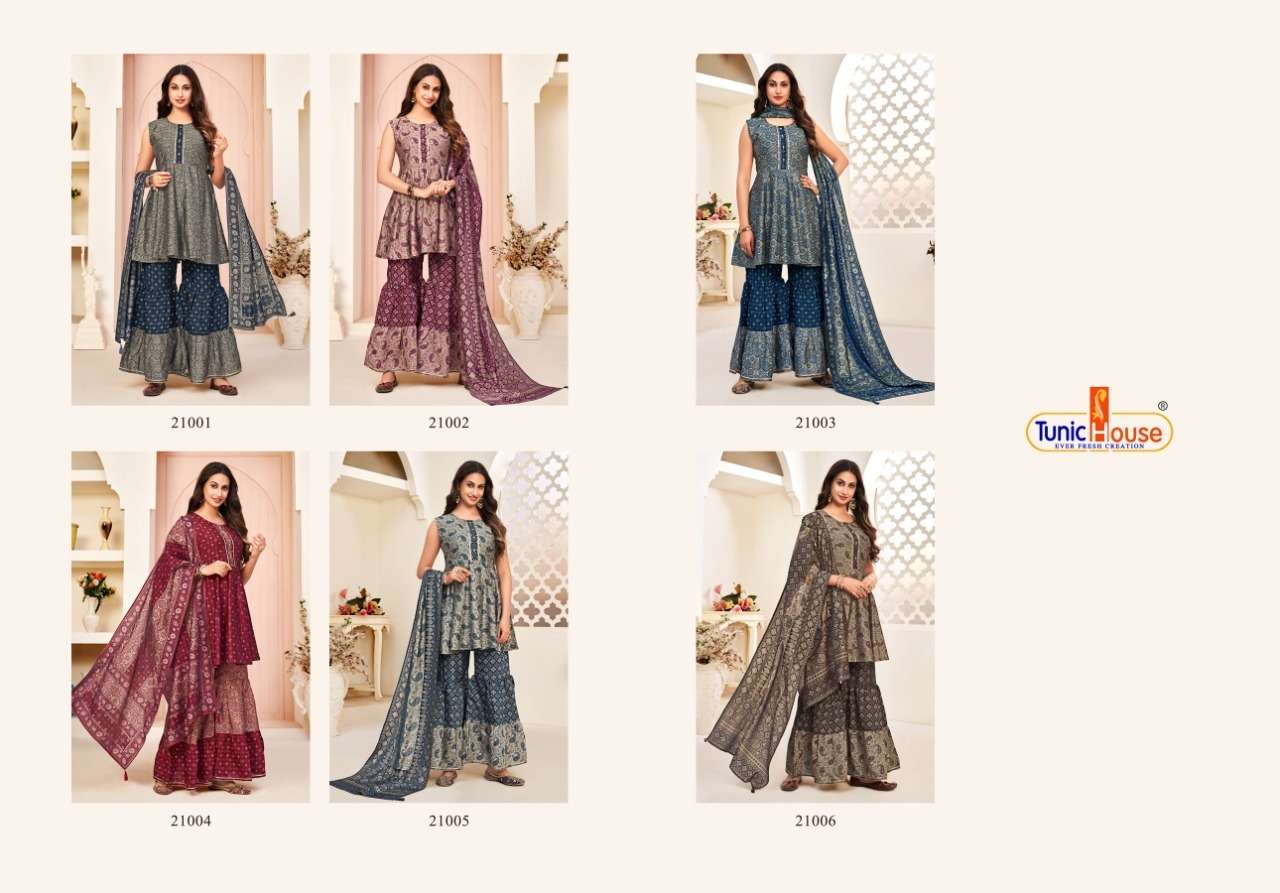 Tunic House Harlin Vol 2 Catalog Designer Wear Readymade Top Sharara With Dupatta