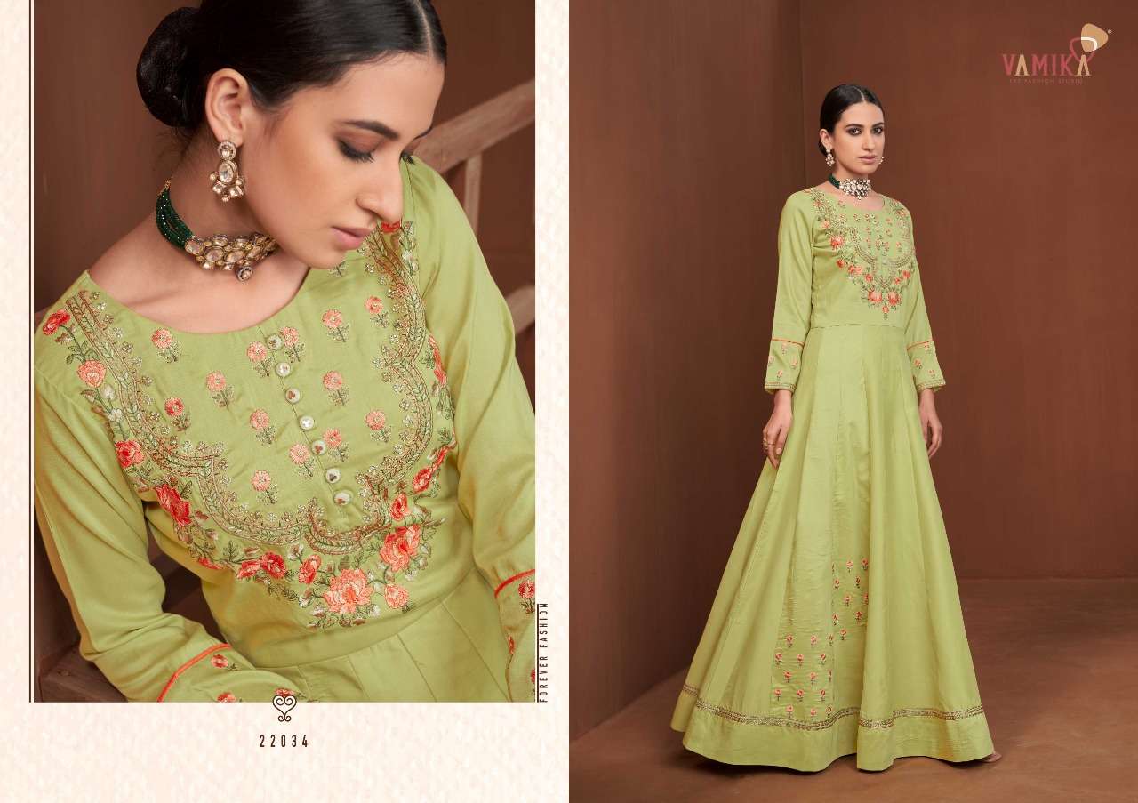 Vamika Amorina Vol 7 Catalog Fancy Wear Readymade Long Gowns 