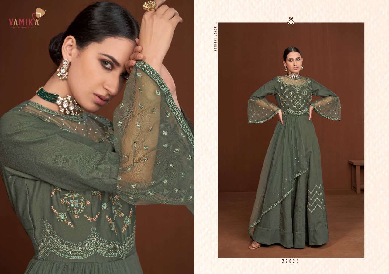 Vamika Amorina Vol 7 Catalog Fancy Wear Readymade Long Gowns 