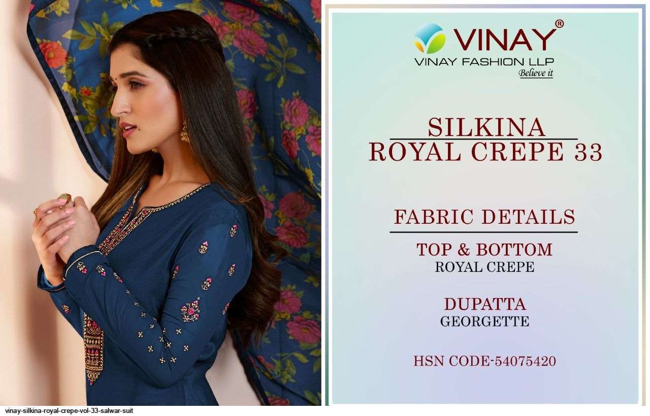 Vinay Silkina Royal Crepe Vol 33 Catalog Designer Wear Dress Materials