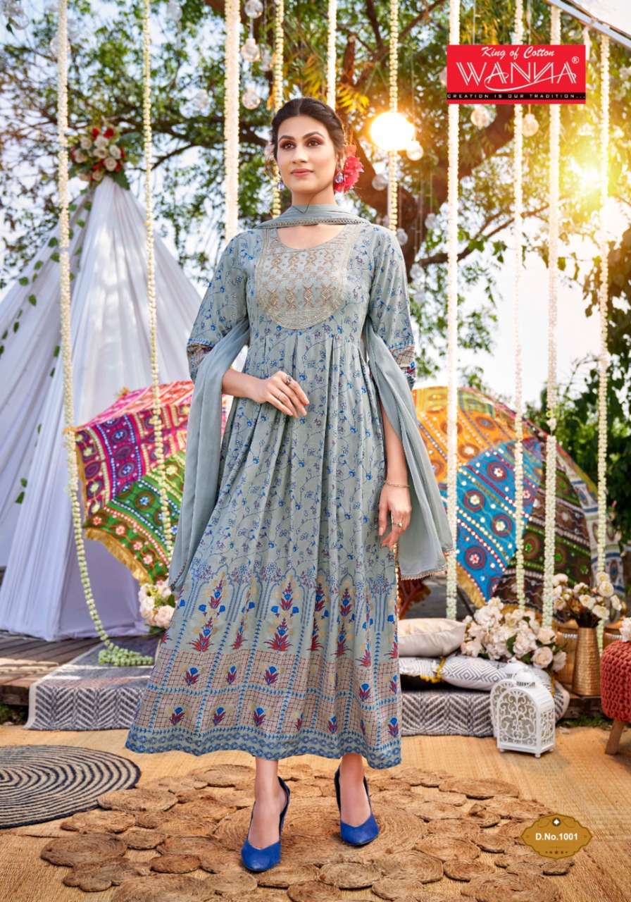 Wanna Dastoor catalog Rayon Fancy Long Kurti With Fancy Dupatta