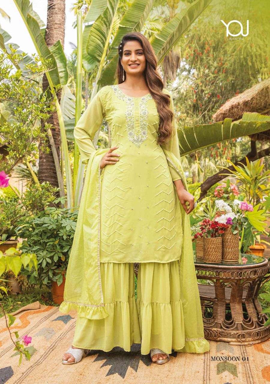  Wanna Monsoon catalog  Fancy Womens Ethnic Kurtis Heavy layer Sharara with Dupatta   