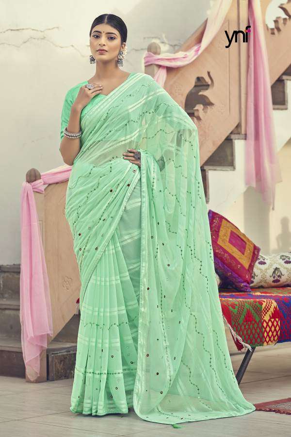 Ynf Sunny Sequence catalogue Fancy Wear Satin Saree 