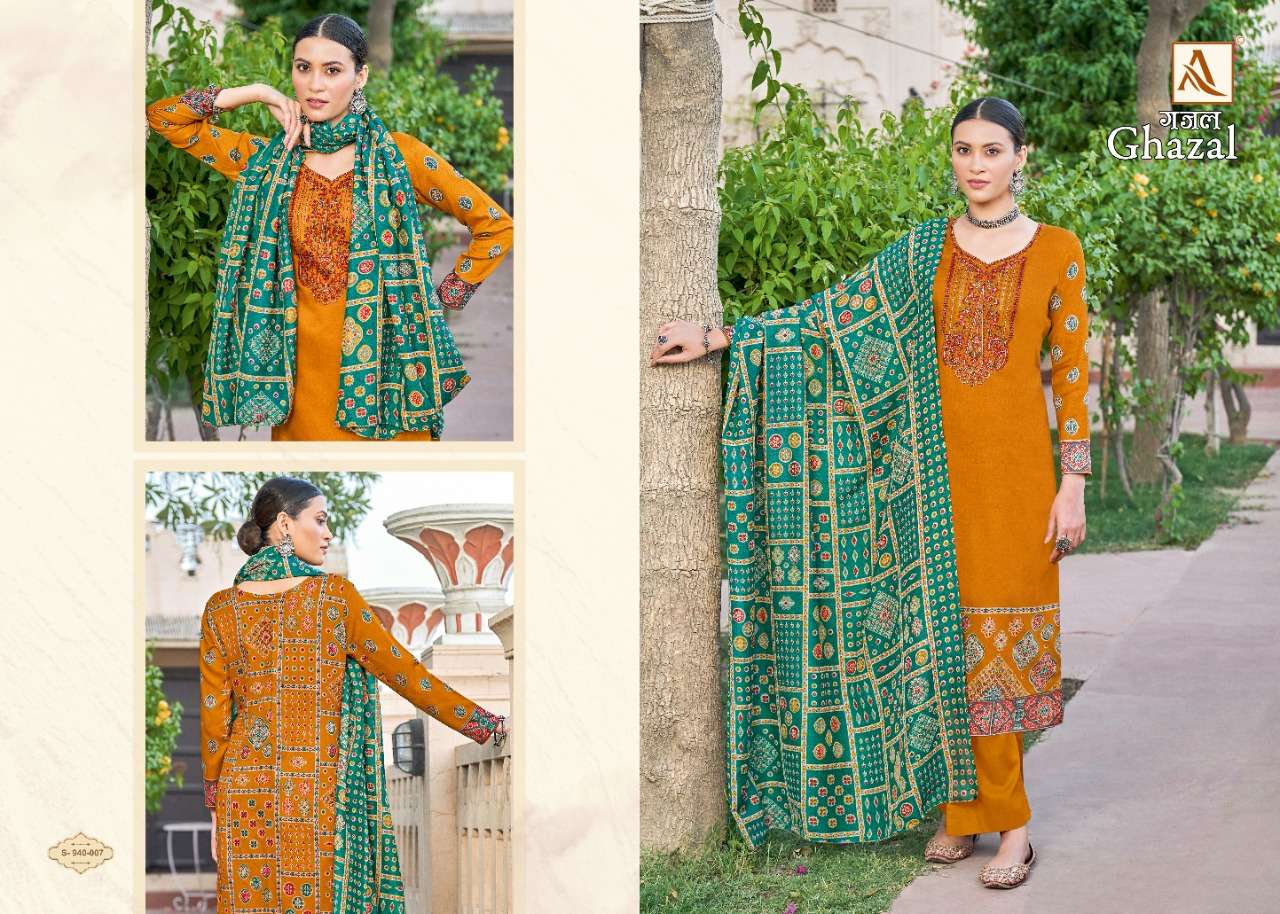 Alok Ghazal Catalog Party Wear Pure Jam Cotton Embroidery Dress Materials