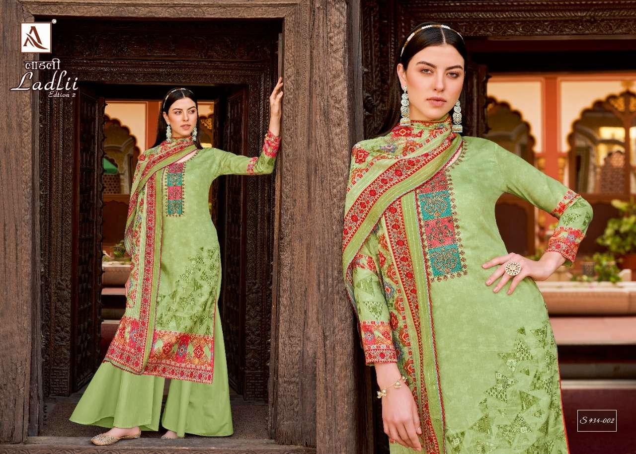 Alok Ladlii Vol 2 Catalog Designer Wear Pure Jam Cotton Embroidery Women Dress Materials 