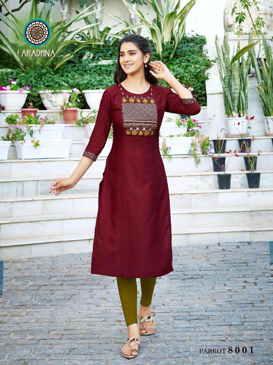 Aradhna Parrot Vol 8 Catalog Daily Wear Rayon Embroidery Kurtis