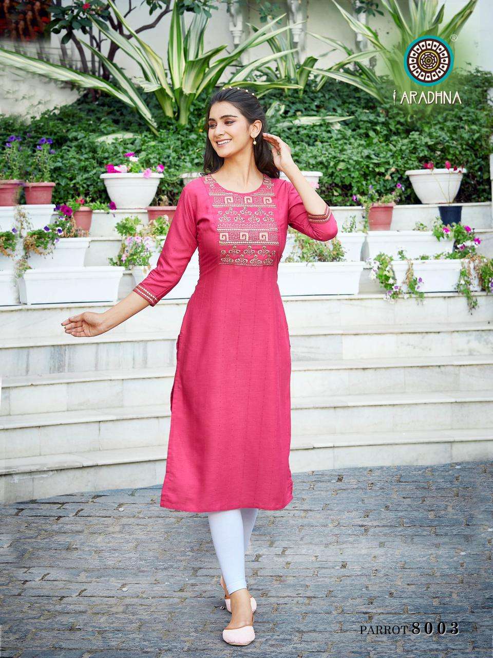 Aradhna Parrot Vol 8 Catalog Daily Wear Rayon Embroidery Kurtis
