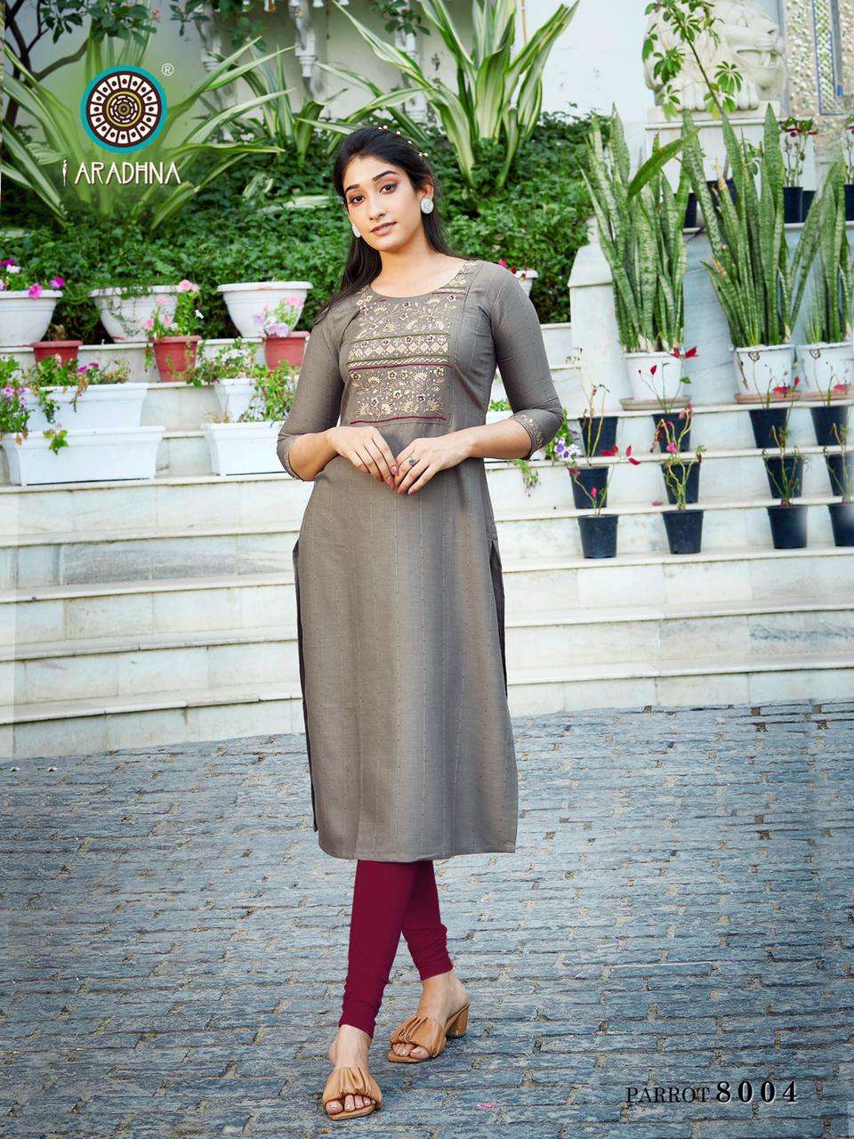 Aradhna Parrot Vol 8 Catalog Daily Wear Rayon Embroidery Kurtis