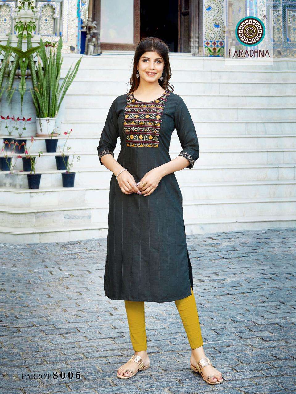 Aradhna Parrot Vol 8 Catalog Daily Wear Rayon Embroidery Kurtis