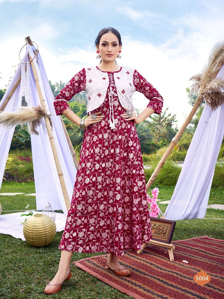 Art Riddhs Golden Duck Catalog Party Wear Rayon Printed Long Anarkali Kurtis