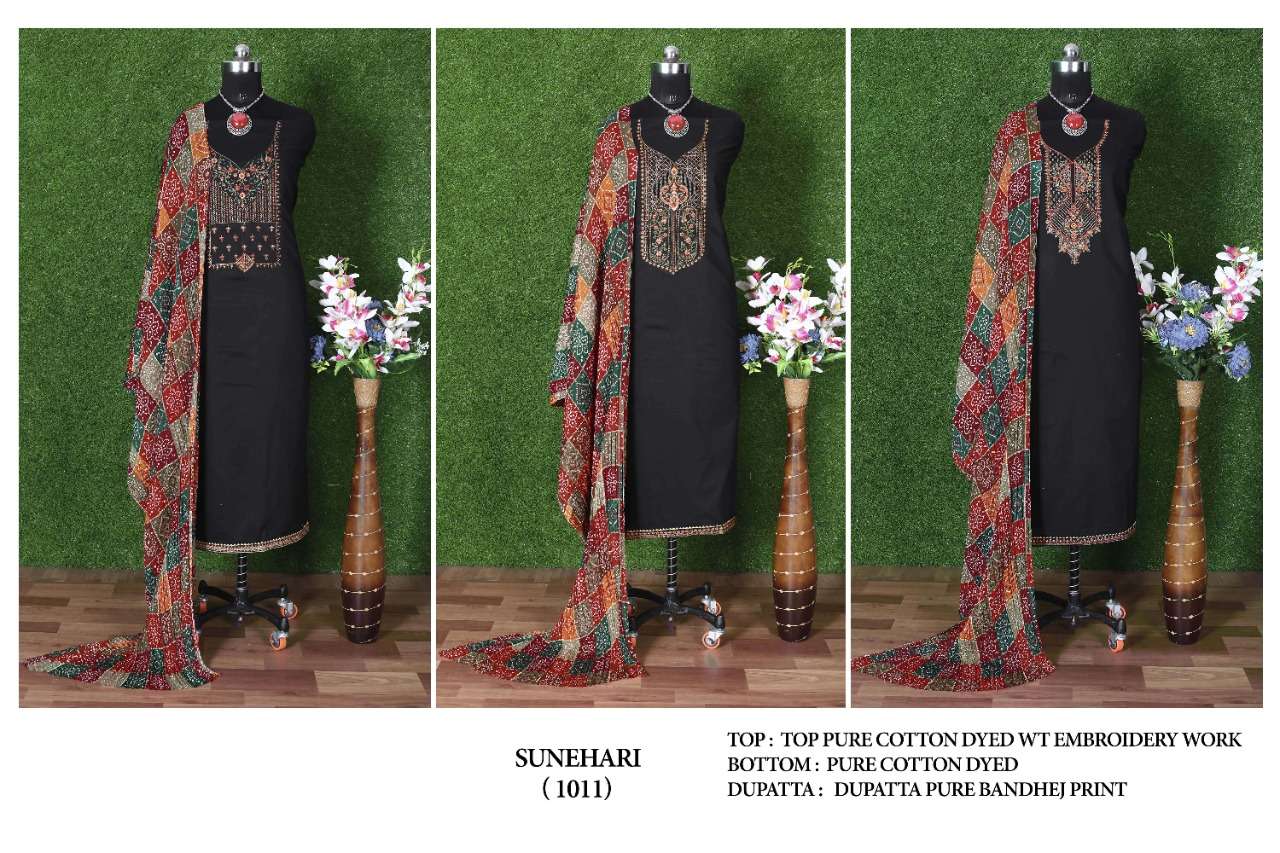 Bipson Sunehari 1011 Catalog Designer Wear Pure Cotton Embroidery Unstitched Dress Materials 