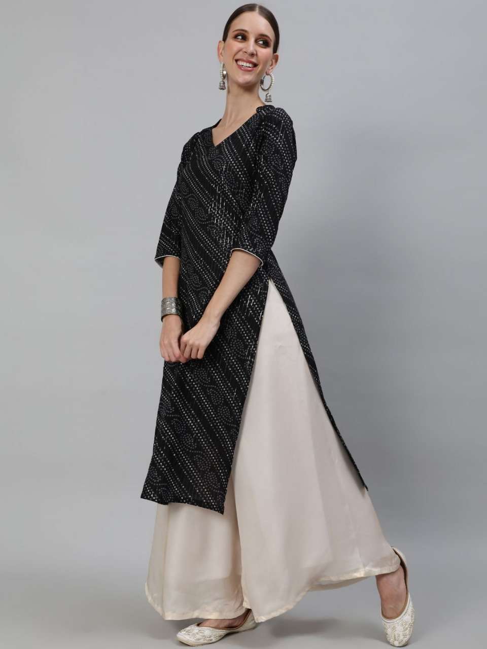 Black Cotton Bandhani Casual Wear Cotton Printed Kurti Online At Wholesale Rate