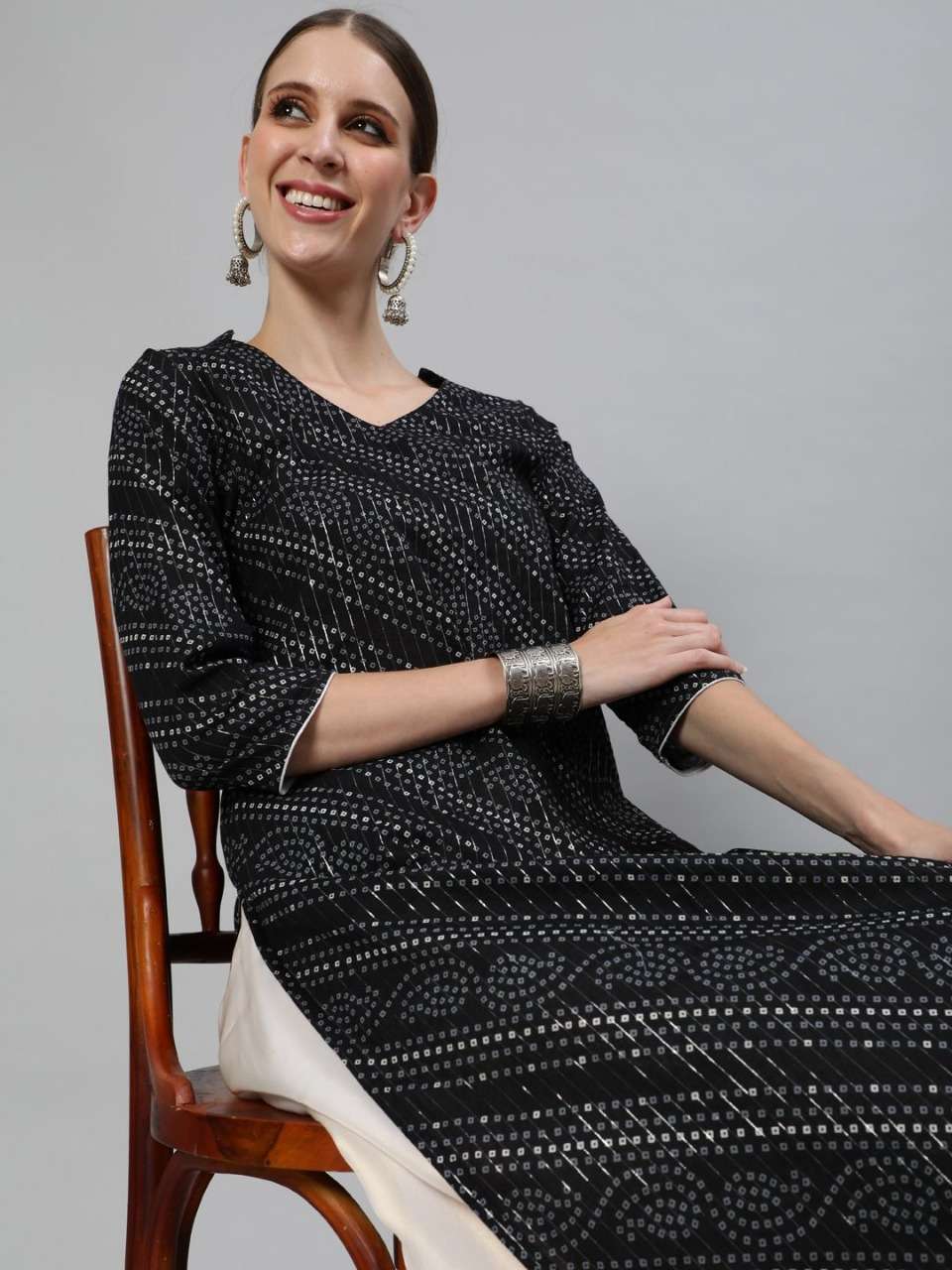 Black Cotton Bandhani Casual Wear Cotton Printed Kurti Online At Wholesale Rate