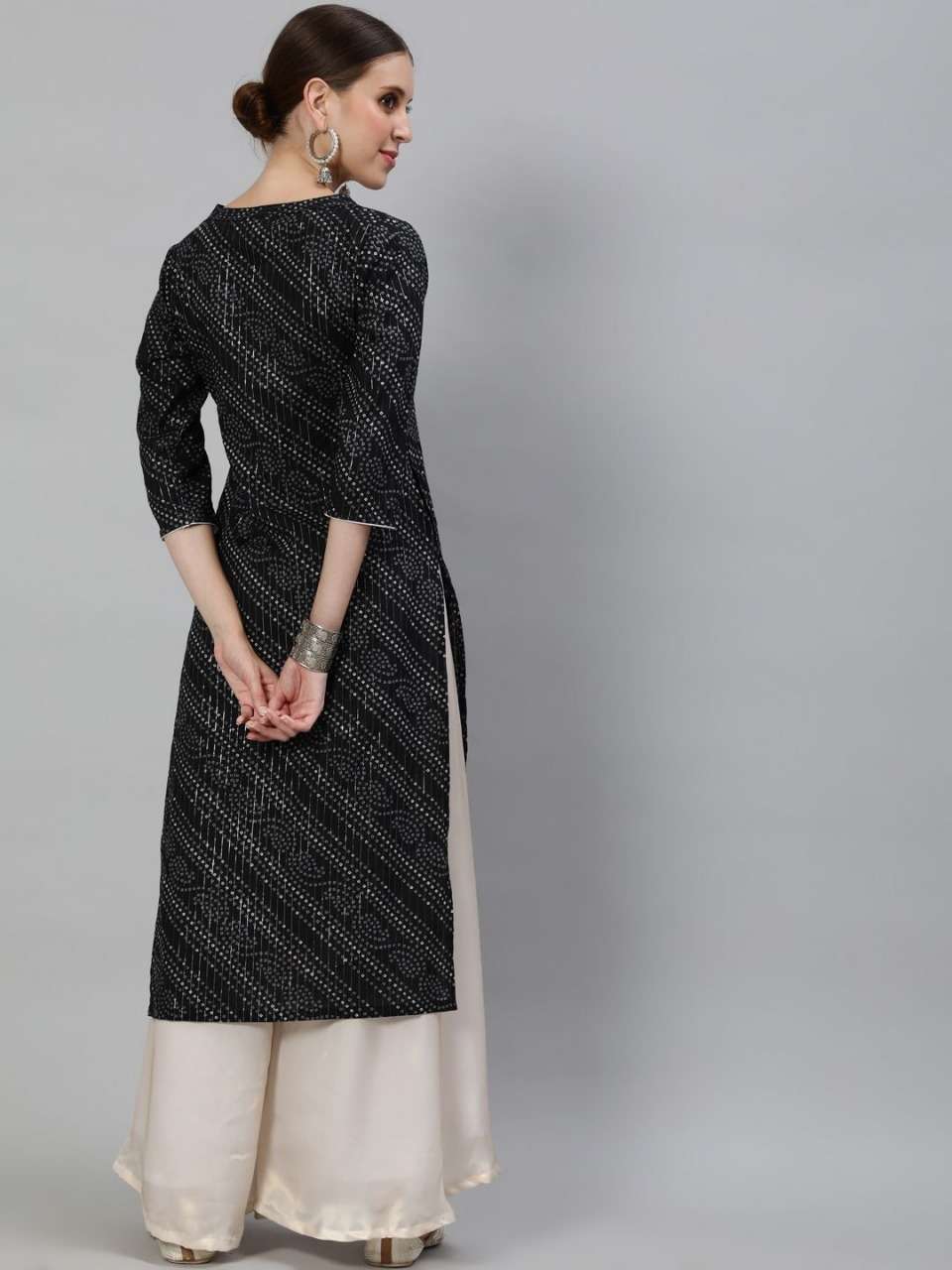 Black Cotton Bandhani Casual Wear Cotton Printed Kurti Online At Wholesale Rate