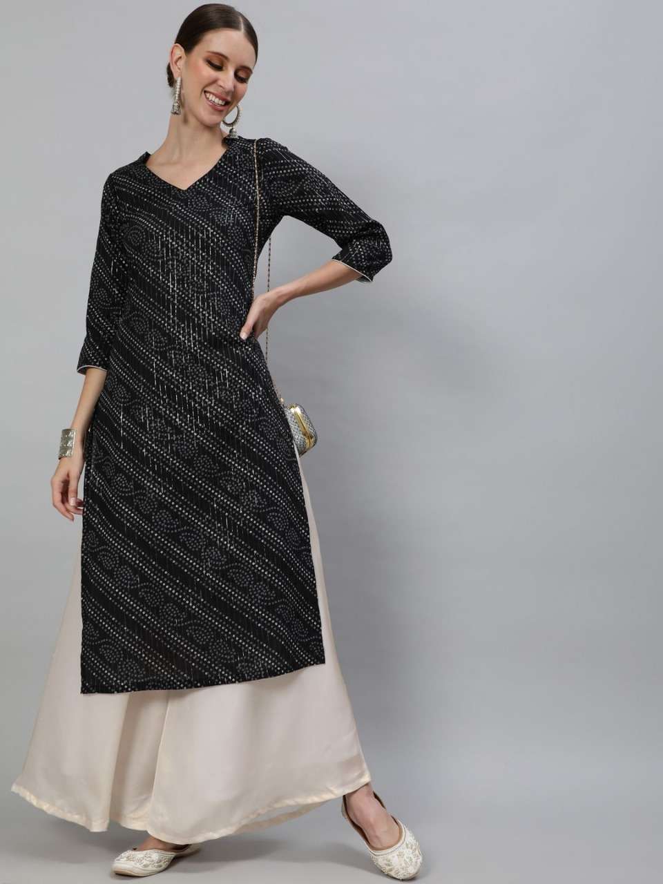 Black Cotton Bandhani Casual Wear Cotton Printed Kurti Online At Wholesale Rate