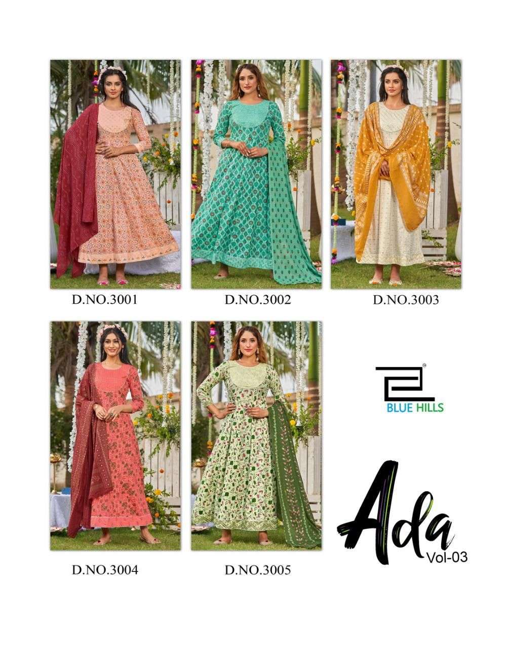 Blue Hills Ada Vol 3 Catalog Designer Wear Cotton Printed Long Anarkali Kurti With Dupatta 