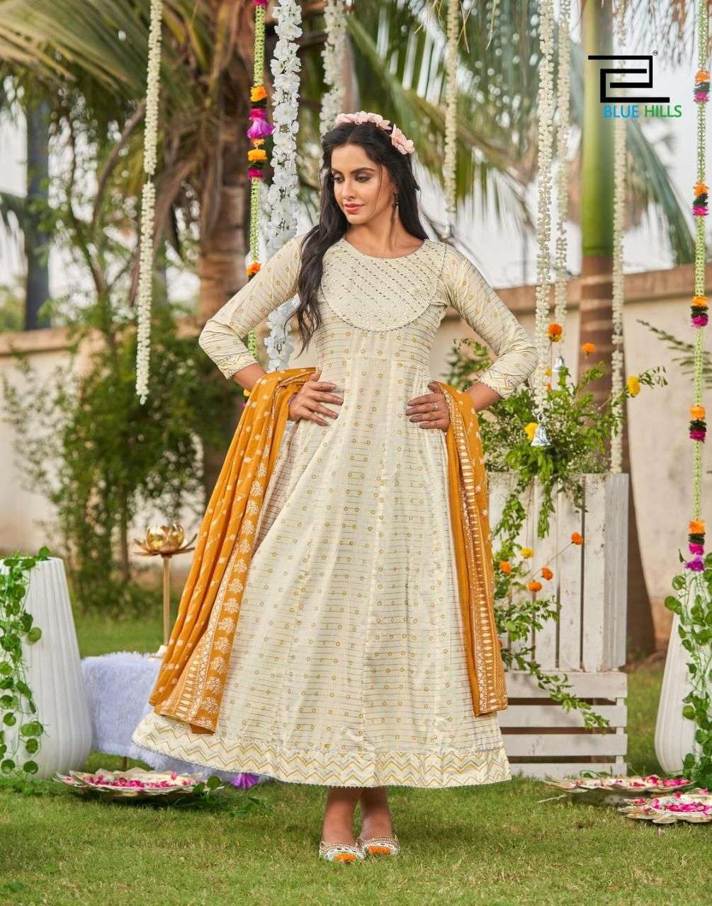 Blue Hills Ada Vol 3 Catalog Designer Wear Cotton Printed Long Anarkali Kurti With Dupatta 