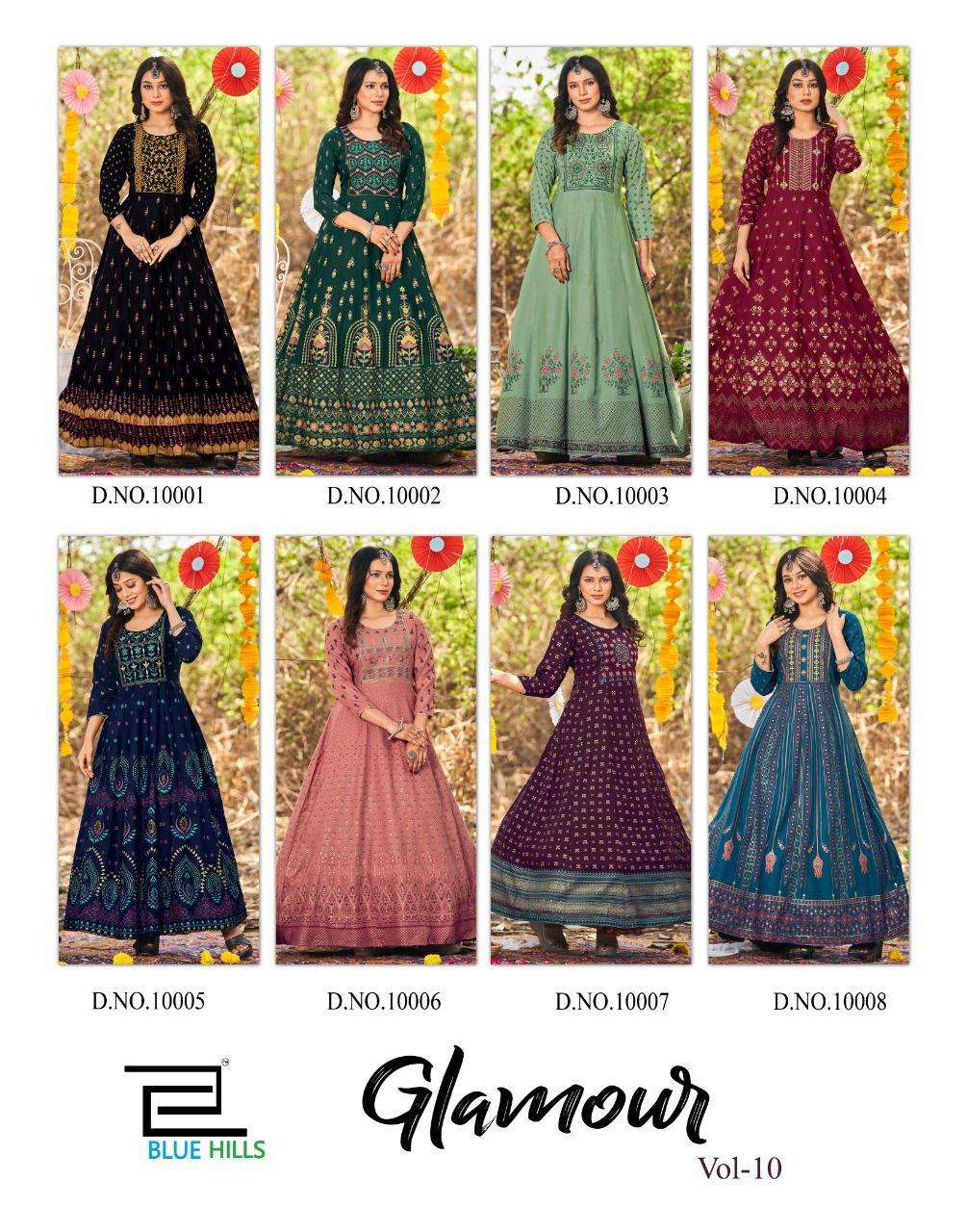 Blue Hills Glamour Vol 10 Catalog Fancy Wear Rayon Long Anarkali Gowns