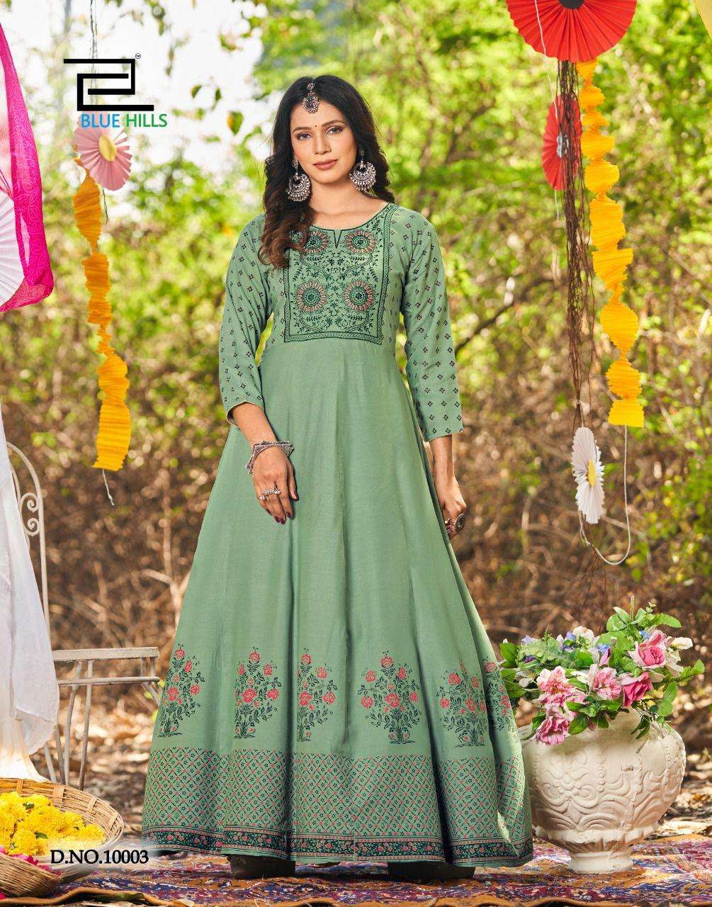 Blue Hills Glamour Vol 10 Catalog Fancy Wear Rayon Long Anarkali Gowns