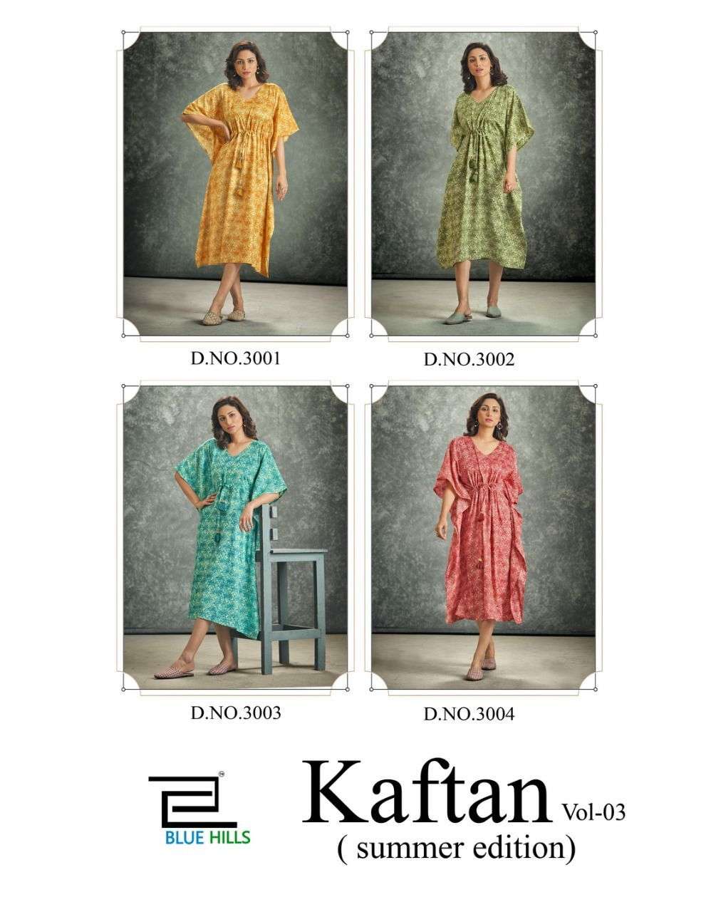 Blue Hills Kaftan Vol 3 Catalog Casual Wear Rayon Printed  Long Kaftan Kurtis 