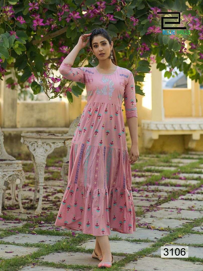 Regular Stylish Cotton Print Long Kurti Collection at Rs 465/piece in Surat