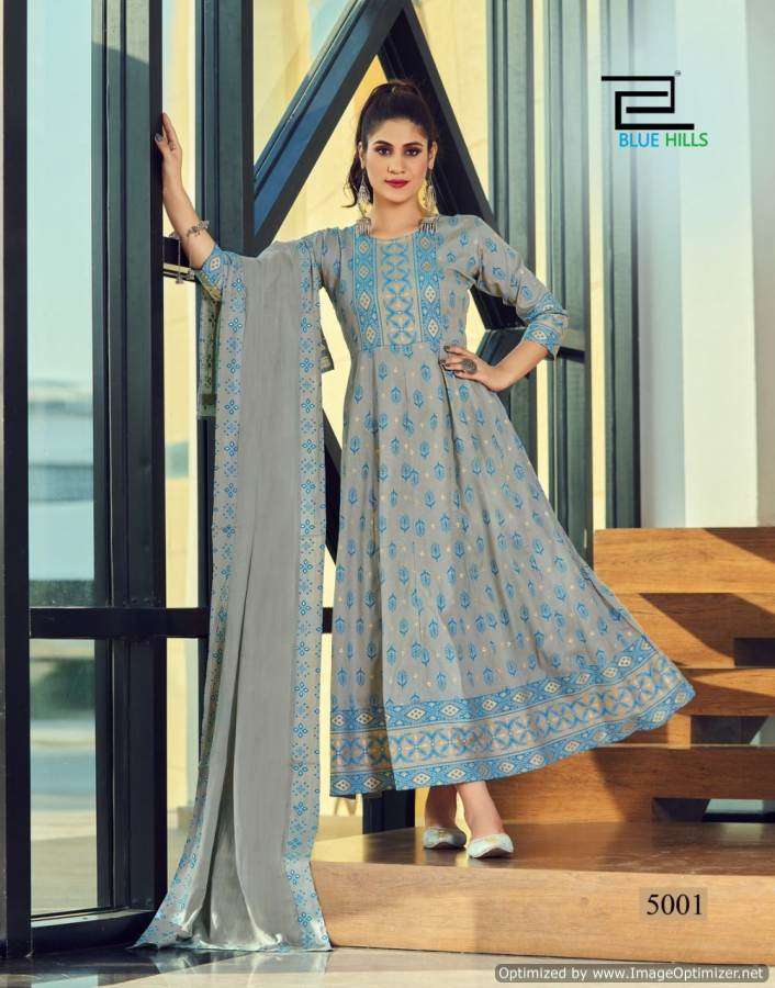 Blue Hills Manike Mage Hithe Vol 5 Catalog Party Wear Anarkali Kurti With Dupatta