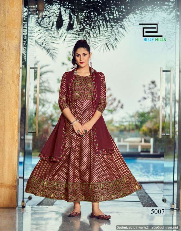 Blue Hills Manike Mage Hithe Vol 5 Catalog Party Wear Anarkali Kurti With Dupatta