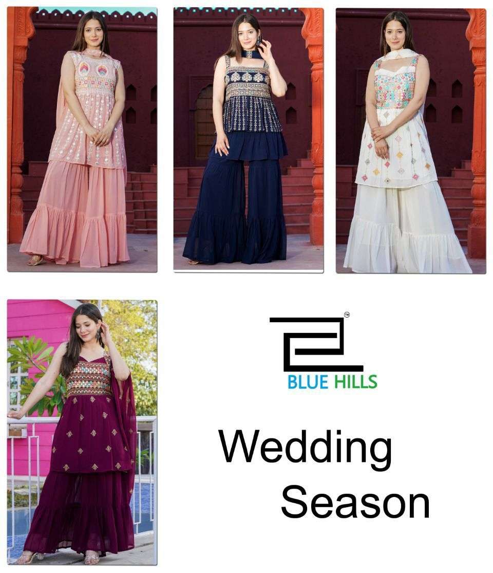 Blue Hills Wedding Season Catalog Traditional Wear Georgette Readymade Sharara Suits 