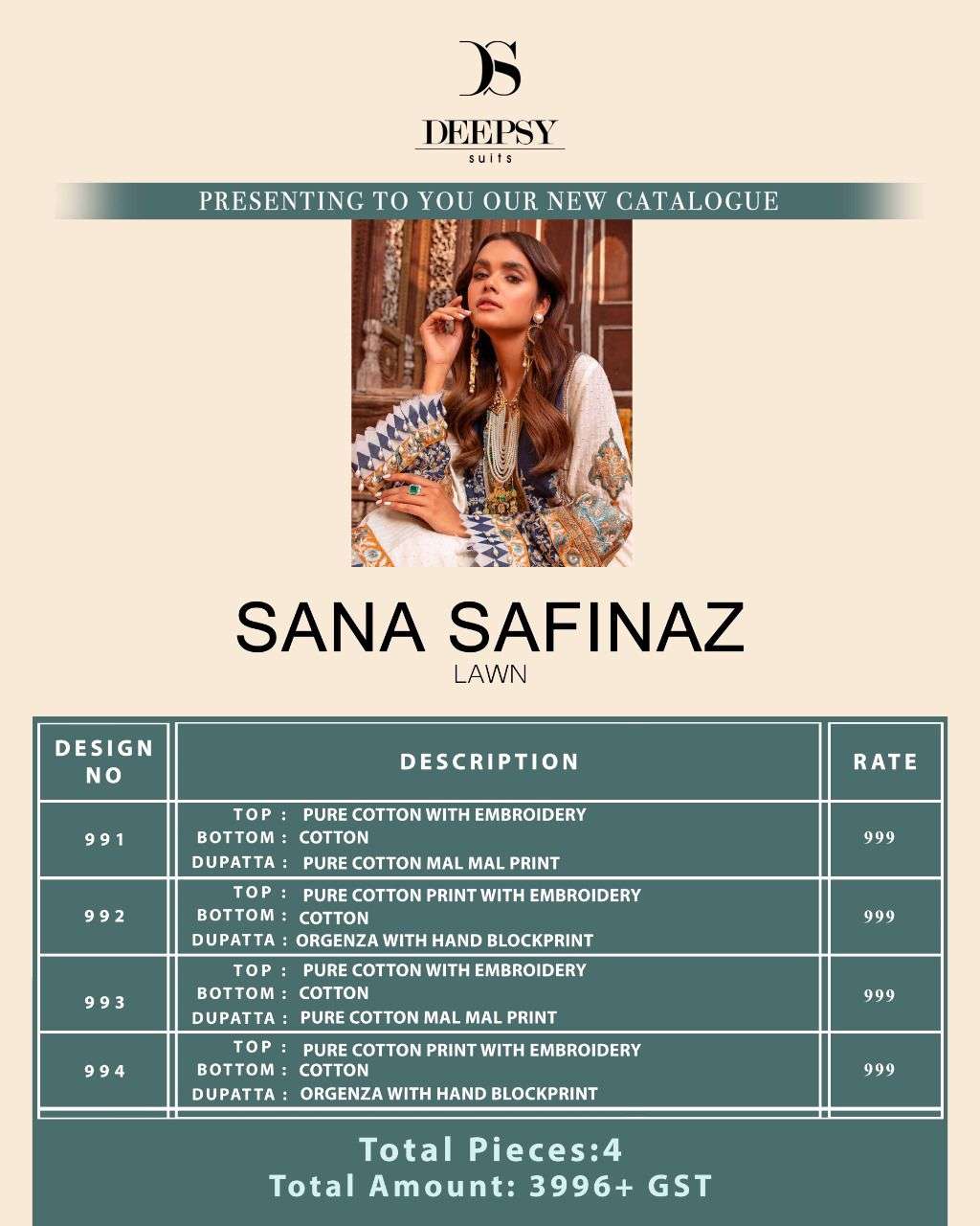 Deepsy Sana Safinaz Luxury 22 Catalog Party Wear Cotton Embroidery Pakistani Salwar Suits 