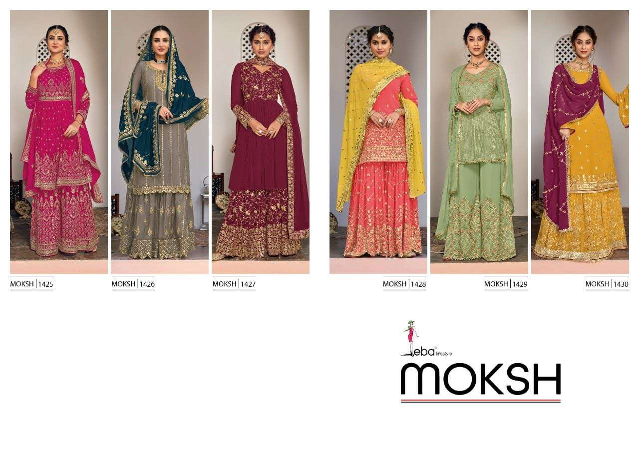 Eba Moksh Vol 1 Catalog Exclusive Wear Faux Georgette Readymade Sharara Suits 