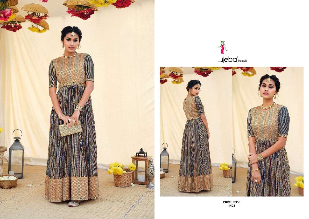 Eba Prime Rose Vol 6 Catalog Exclusive Wear Georgette Embroidery Readymade Long Gowns 
