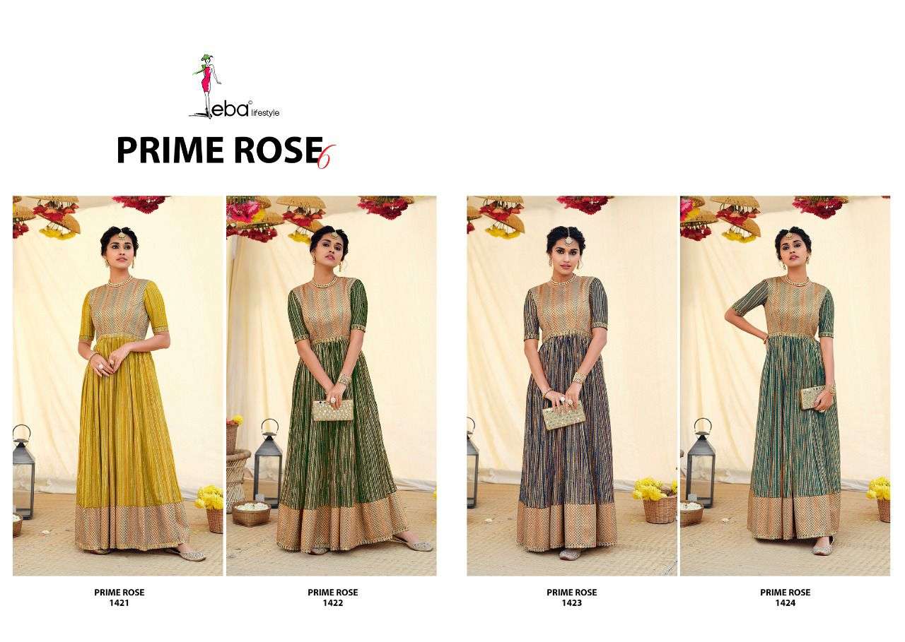 Eba Prime Rose Vol 6 Catalog Exclusive Wear Georgette Embroidery Readymade Long Gowns 