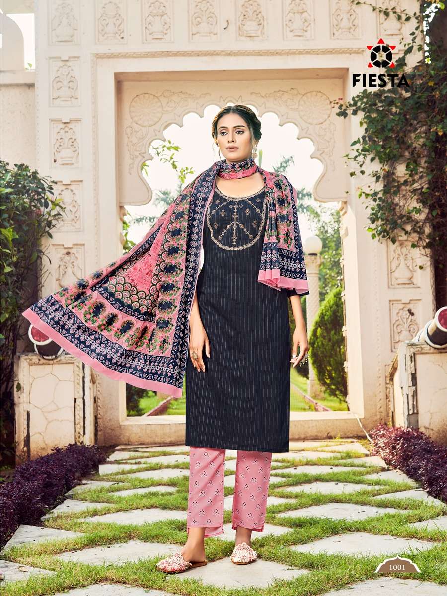 Fiesta Nargis Catalog Exclusive Wear Cotton Embroidery Top Bottom Dupatta 