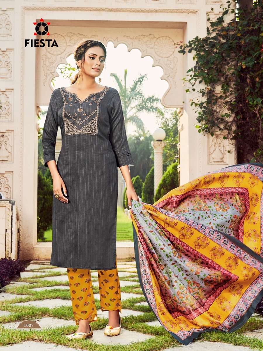 Fiesta Nargis Catalog Exclusive Wear Cotton Embroidery Top Bottom Dupatta 