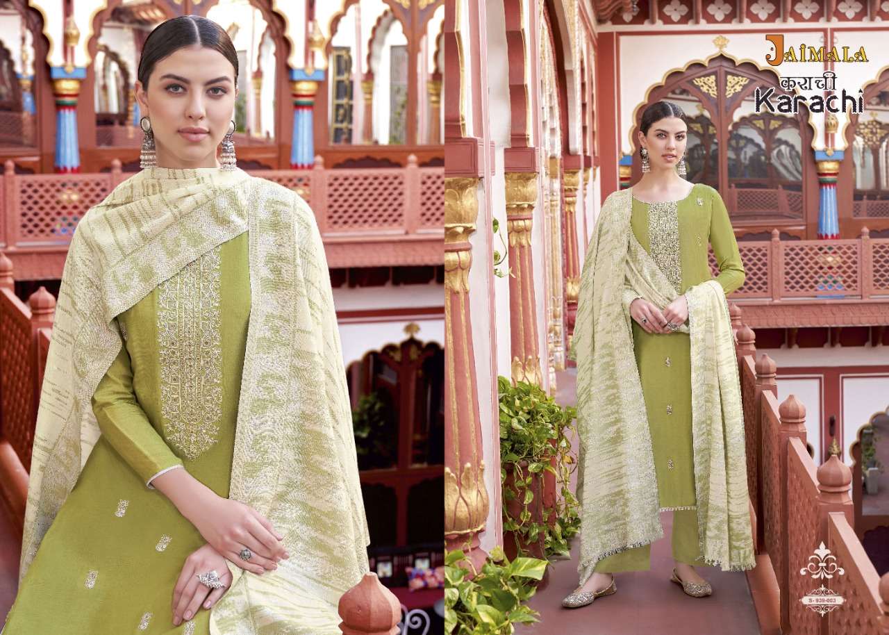 Jaimala Karachi Catalog Designer Wear Pure Jam Cotton Dress Materials