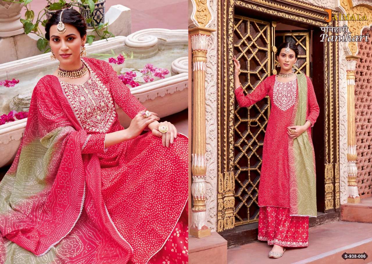 Jaimala Panihari Catalog Party Wear Jam Bandhej Printed Ladies Dress Materials 