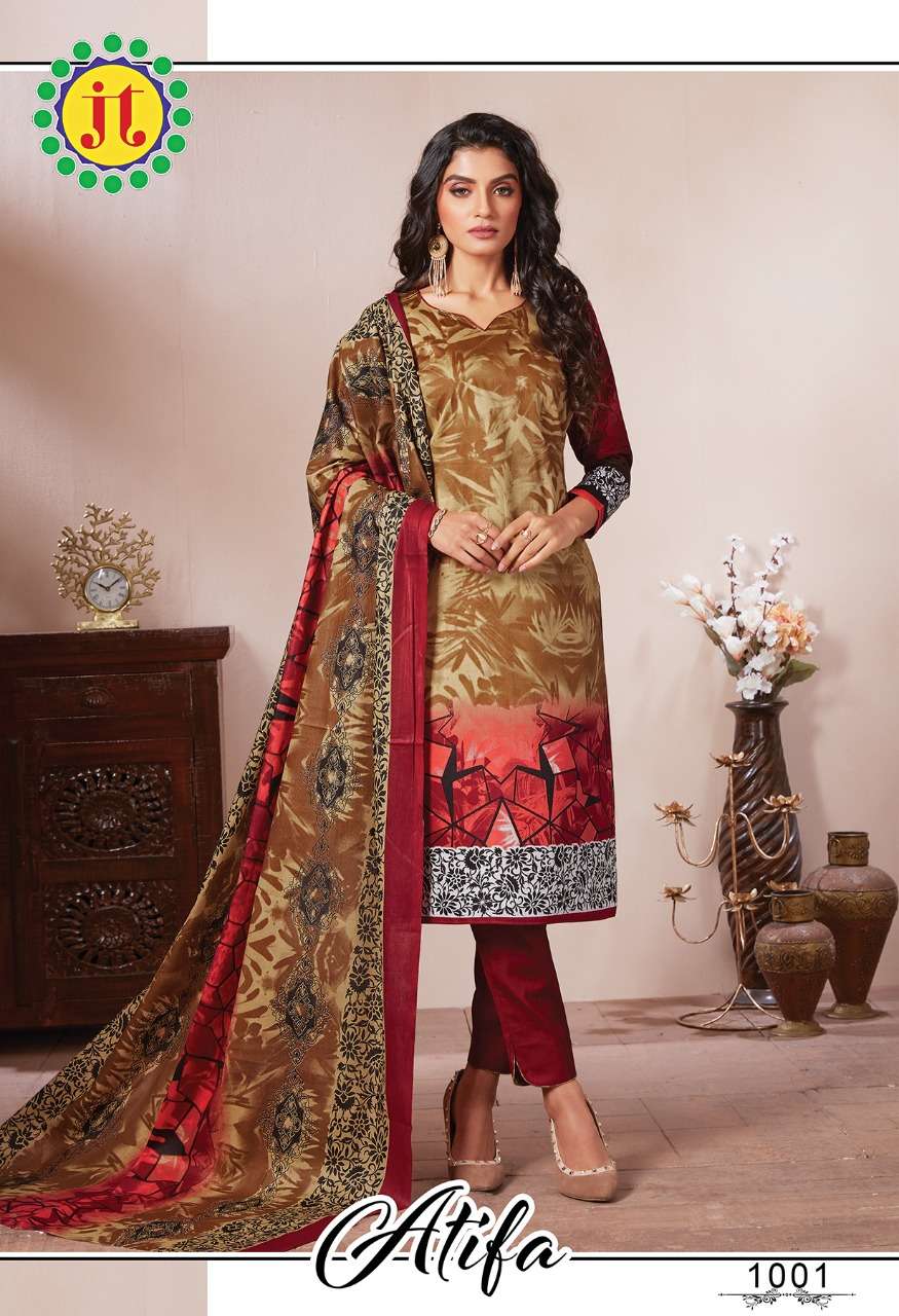 Jt Atifa Catalog Casual Wear Pure Satin Digital Printed Dress Materials 