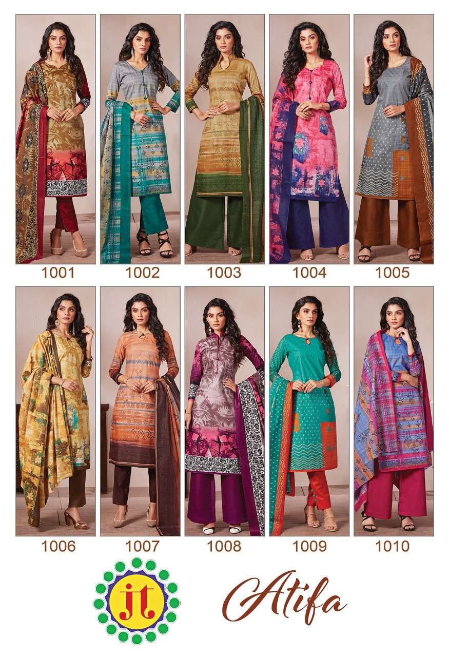 Jt Atifa Catalog Casual Wear Pure Satin Digital Printed Dress Materials 