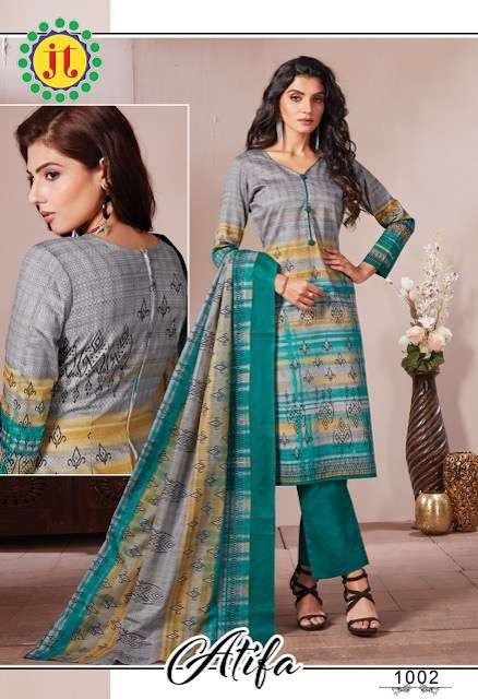 Jt Atifa Catalog Casual Wear Pure Satin Digital Printed Dress Materials 