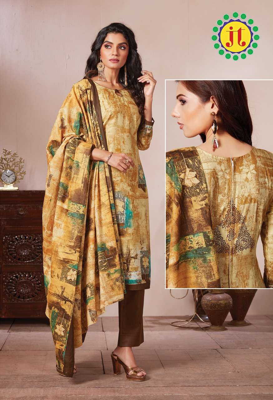 Jt Atifa Catalog Casual Wear Pure Satin Digital Printed Dress Materials 