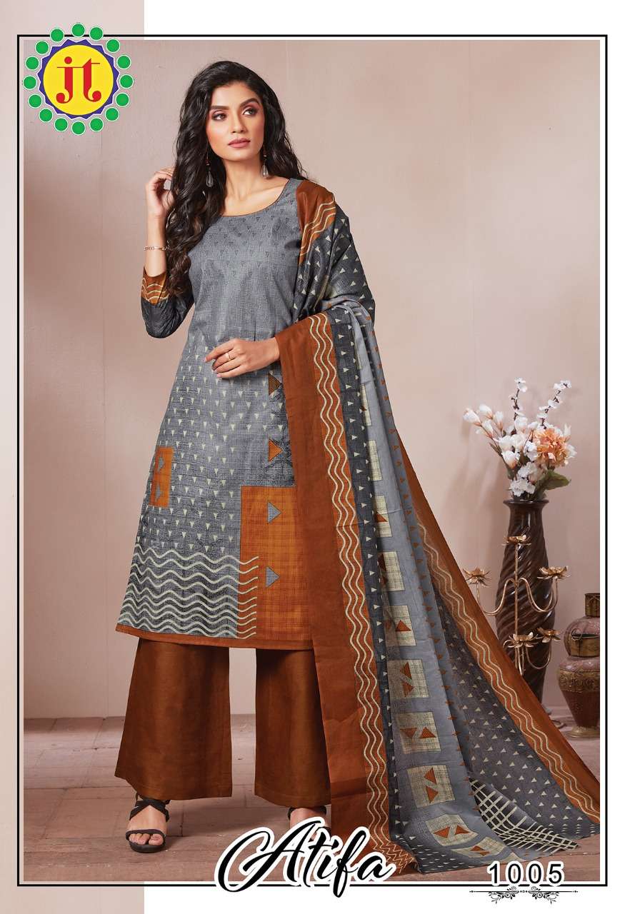 Jt Atifa Catalog Casual Wear Pure Satin Digital Printed Dress Materials 