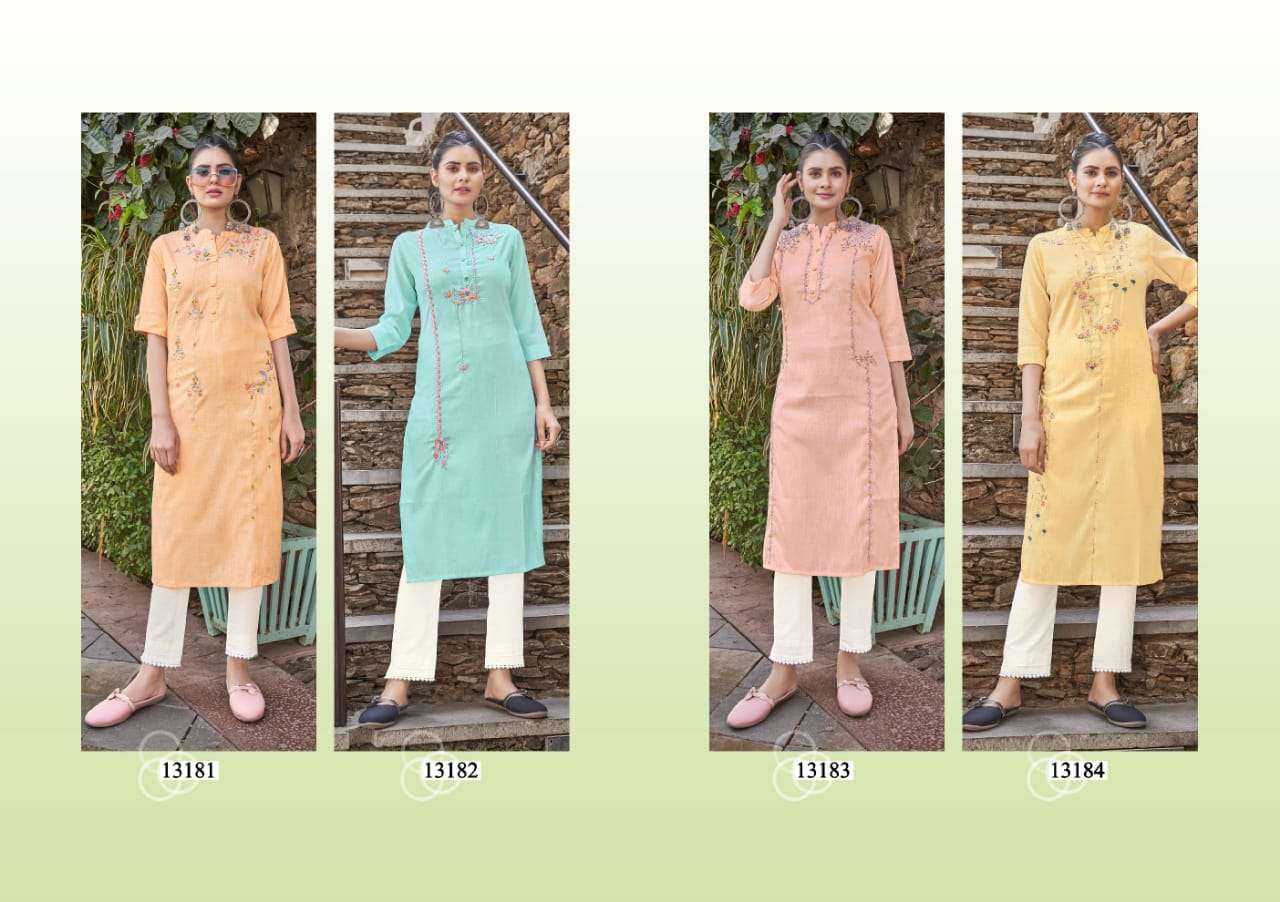 Kalaroop Crystal Catalog Fancy Wear Rayon Handwork Kurtis 