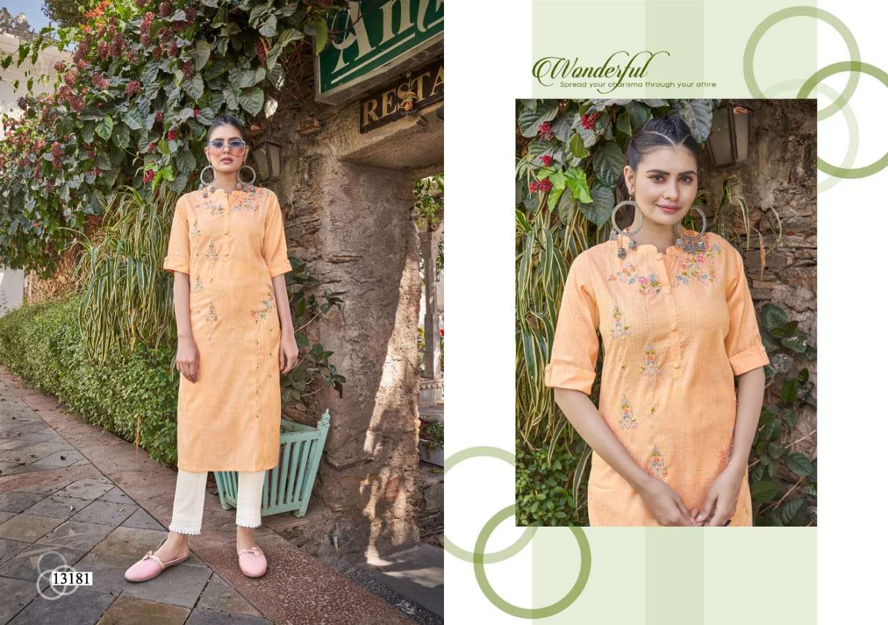 Kalaroop Crystal Catalog Fancy Wear Rayon Handwork Kurtis 